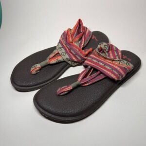 Sanuk Yoga Sling 2 Sandals Women's Size 9 Boho Fiesta Print Thong Flip Flops